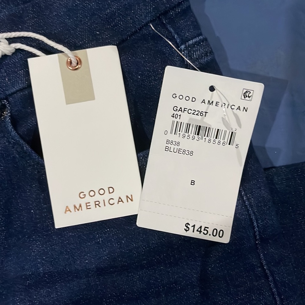 BRAND NEW NEVER WORN GOOD AMERICAN ALWAYS FITS BLUE DENIM JEANS SIZE 6-12 - Picture 3 of 3